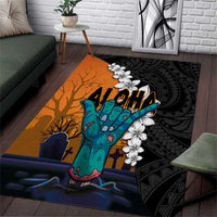 Hawaiian Halloween Area Rug Horror Shaka Hand with Plumeria and Polynesian Tattoo Autumn Color LT03 Orange - Polynesian Pride