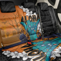 Hawaiian Halloween Back Car Seat Cover Horror Shaka Hand with Plumeria and Polynesian Tattoo Autumn Color LT03 - Polynesian Pride