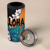 Hawaiian Halloween 4 in 1 Can Cooler Tumbler Horror Shaka Hand with Plumeria and Polynesian Tattoo Autumn Color LT03 - Polynesian Pride