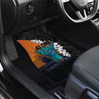 Hawaiian Halloween Car Mats Horror Shaka Hand with Plumeria and Polynesian Tattoo Autumn Color LT03 - Polynesian Pride