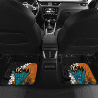 Hawaiian Halloween Car Mats Horror Shaka Hand with Plumeria and Polynesian Tattoo Autumn Color LT03 Set 2pcs - Back Orange - Polynesian Pride