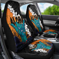 Hawaiian Halloween Car Seat Cover Horror Shaka Hand with Plumeria and Polynesian Tattoo Autumn Color LT03 - Polynesian Pride