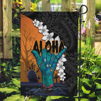 Hawaiian Halloween Garden Flag Horror Shaka Hand with Plumeria and Polynesian Tattoo Autumn Color LT03 Garden Flag Orange - Polynesian Pride