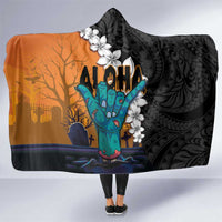 Hawaiian Halloween Hooded Blanket Horror Shaka Hand with Plumeria and Polynesian Tattoo Autumn Color LT03 One Size Orange - Polynesian Pride
