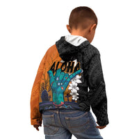 Hawaiian Halloween Kid Hoodie Horror Shaka Hand with Plumeria and Polynesian Tattoo Autumn Color LT03 - Polynesian Pride