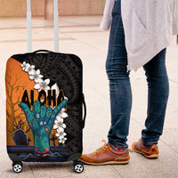Hawaiian Halloween Luggage Cover Horror Shaka Hand with Plumeria and Polynesian Tattoo Autumn Color LT03 Orange - Polynesian Pride