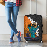 Hawaiian Halloween Luggage Cover Horror Shaka Hand with Plumeria and Polynesian Tattoo Autumn Color LT03 - Polynesian Pride