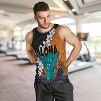 Hawaiian Halloween Men Tank Top Horror Shaka Hand with Plumeria and Polynesian Tattoo Autumn Color LT03 Orange - Polynesian Pride