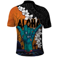 Hawaiian Halloween Polo Shirt Horror Shaka Hand with Plumeria and Polynesian Tattoo Autumn Color LT03 - Polynesian Pride
