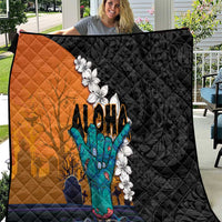Hawaiian Halloween Quilt Horror Shaka Hand with Plumeria and Polynesian Tattoo Autumn Color LT03 Orange - Polynesian Pride