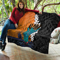 Hawaiian Halloween Quilt Horror Shaka Hand with Plumeria and Polynesian Tattoo Autumn Color LT03 - Polynesian Pride