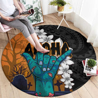 Hawaiian Halloween Round Carpet Horror Shaka Hand with Plumeria and Polynesian Tattoo Autumn Color LT03 - Polynesian Pride