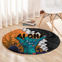 Hawaiian Halloween Round Carpet Horror Shaka Hand with Plumeria and Polynesian Tattoo Autumn Color LT03 - Polynesian Pride
