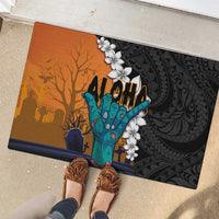 Hawaiian Halloween Rubber Doormat Horror Shaka Hand with Plumeria and Polynesian Tattoo Autumn Color LT03 - Polynesian Pride