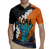 Hawaiian Halloween Rugby Jersey Horror Shaka Hand with Plumeria and Polynesian Tattoo Autumn Color LT03 - Polynesian Pride