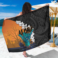 Hawaiian Halloween Sarong Horror Shaka Hand with Plumeria and Polynesian Tattoo Autumn Color LT03 One Size 44 x 66 inches Orange - Polynesian Pride