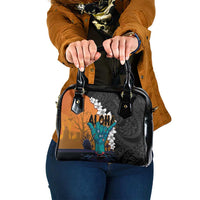 Hawaiian Halloween Shoulder Handbag Horror Shaka Hand with Plumeria and Polynesian Tattoo Autumn Color LT03 One Size Orange - Polynesian Pride