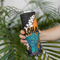 Hawaiian Halloween Skinny Tumbler Horror Shaka Hand with Plumeria and Polynesian Tattoo Autumn Color LT03 - Polynesian Pride