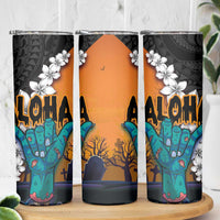 Hawaiian Halloween Skinny Tumbler Horror Shaka Hand with Plumeria and Polynesian Tattoo Autumn Color LT03 - Polynesian Pride