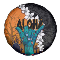 Hawaiian Halloween Spare Tire Cover Horror Shaka Hand with Plumeria and Polynesian Tattoo Autumn Color LT03 - Polynesian Pride