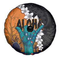 Hawaiian Halloween Spare Tire Cover Horror Shaka Hand with Plumeria and Polynesian Tattoo Autumn Color LT03 - Polynesian Pride