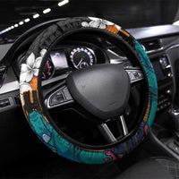 Hawaiian Halloween Steering Wheel Cover Horror Shaka Hand with Plumeria and Polynesian Tattoo Autumn Color LT03 Universal Fit Orange - Polynesian Pride