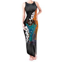 Hawaiian Halloween Tank Maxi Dress Horror Shaka Hand with Plumeria and Polynesian Tattoo Autumn Color LT03 Women Orange - Polynesian Pride