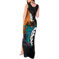 Hawaiian Halloween Tank Maxi Dress Horror Shaka Hand with Plumeria and Polynesian Tattoo Autumn Color LT03 - Polynesian Pride