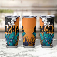 Hawaiian Halloween Tumbler Cup Horror Shaka Hand with Plumeria and Polynesian Tattoo Autumn Color LT03 - Polynesian Pride