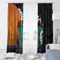 Hawaiian Halloween Window Curtain Horror Shaka Hand with Plumeria and Polynesian Tattoo Autumn Color LT03 - Polynesian Pride