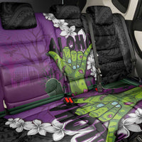 Hawaiian Halloween Back Car Seat Cover Horror Shaka Hand with Plumeria and Polynesian Tattoo Midnight Color LT03 - Polynesian Pride