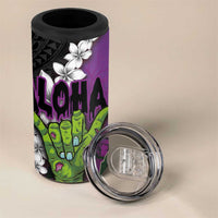 Hawaiian Halloween 4 in 1 Can Cooler Tumbler Horror Shaka Hand with Plumeria and Polynesian Tattoo Midnight Color LT03 - Polynesian Pride