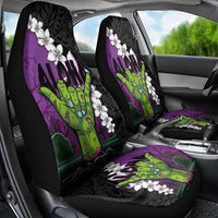 Hawaiian Halloween Car Seat Cover Horror Shaka Hand with Plumeria and Polynesian Tattoo Midnight Color LT03 - Polynesian Pride