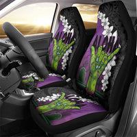 Hawaiian Halloween Car Seat Cover Horror Shaka Hand with Plumeria and Polynesian Tattoo Midnight Color LT03 - Polynesian Pride