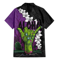 Hawaiian Halloween Family Matching Mermaid Dress and Hawaiian Shirt Horror Shaka Hand with Plumeria and Polynesian Tattoo Midnight Color LT03 - Polynesian Pride