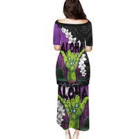 Hawaiian Halloween Family Matching Puletasi and Hawaiian Shirt Horror Shaka Hand with Plumeria and Polynesian Tattoo Midnight Color LT03 - Polynesian Pride