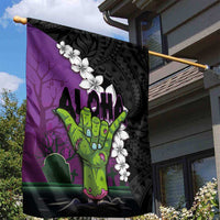 Hawaiian Halloween Garden Flag Horror Shaka Hand with Plumeria and Polynesian Tattoo Midnight Color LT03 - Polynesian Pride