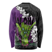Hawaiian Halloween Long Sleeve Shirt Horror Shaka Hand with Plumeria and Polynesian Tattoo Midnight Color LT03 - Polynesian Pride