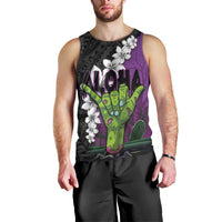 Hawaiian Halloween Men Tank Top Horror Shaka Hand with Plumeria and Polynesian Tattoo Midnight Color LT03 - Polynesian Pride