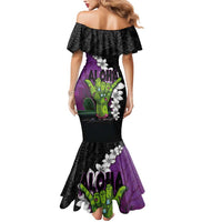 Hawaiian Halloween Mermaid Dress Horror Shaka Hand with Plumeria and Polynesian Tattoo Midnight Color LT03 - Polynesian Pride