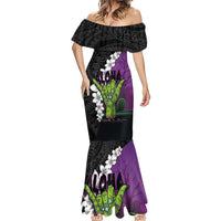 Hawaiian Halloween Mermaid Dress Horror Shaka Hand with Plumeria and Polynesian Tattoo Midnight Color LT03 - Polynesian Pride
