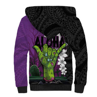 Hawaiian Halloween Sherpa Hoodie Horror Shaka Hand with Plumeria and Polynesian Tattoo Midnight Color LT03 - Polynesian Pride