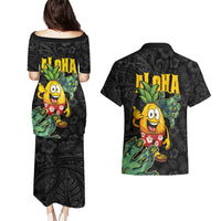 Hawaiian Halloween Couples Matching Puletasi and Hawaiian Shirt Aloha Pinapple with Mysterious Hands and Polynesian Tribal Tattoo LT03 - Polynesian Pride