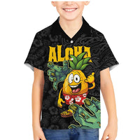 Hawaiian Halloween Family Matching Mermaid Dress and Hawaiian Shirt Aloha Pinapple with Mysterious Hands and Polynesian Tribal Tattoo LT03 Son's Shirt Black - Polynesian Pride