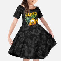 Hawaiian Halloween Family Matching Off Shoulder Maxi Dress and Hawaiian Shirt Aloha Pinapple with Mysterious Hands and Polynesian Tribal Tattoo LT03 Daughter's Dress Black - Polynesian Pride