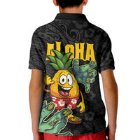 Hawaiian Halloween Kid Polo Shirt Aloha Pinapple with Mysterious Hands and Polynesian Tribal Tattoo LT03 - Polynesian Pride