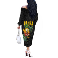 Hawaiian Halloween Off The Shoulder Long Sleeve Dress Aloha Pinapple with Mysterious Hands and Polynesian Tribal Tattoo LT03 - Polynesian Pride