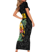 Hawaiian Halloween Short Sleeve Bodycon Dress Aloha Pinapple with Mysterious Hands and Polynesian Tribal Tattoo LT03 - Polynesian Pride