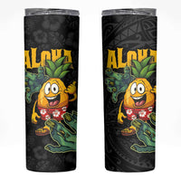 Hawaiian Halloween Skinny Tumbler Aloha Pinapple with Mysterious Hands and Polynesian Tribal Tattoo LT03 Black - Polynesian Pride