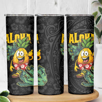 Hawaiian Halloween Skinny Tumbler Aloha Pinapple with Mysterious Hands and Polynesian Tribal Tattoo LT03 - Polynesian Pride